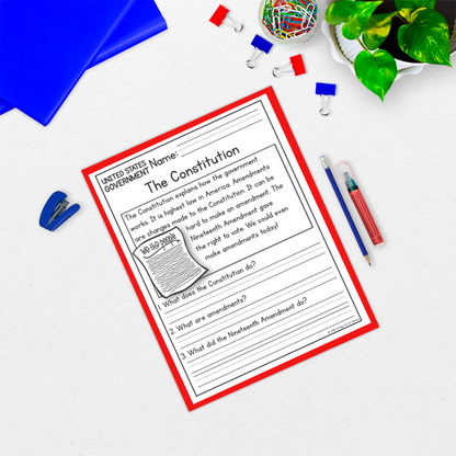 US Government Reading Comprehension Passages + Questions