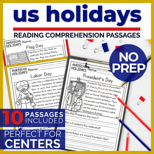 American US Holidays Reading Comprehension Passages + Questions