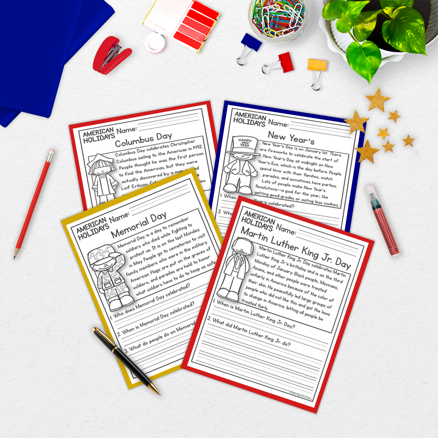 American US Holidays Reading Comprehension Passages + Questions