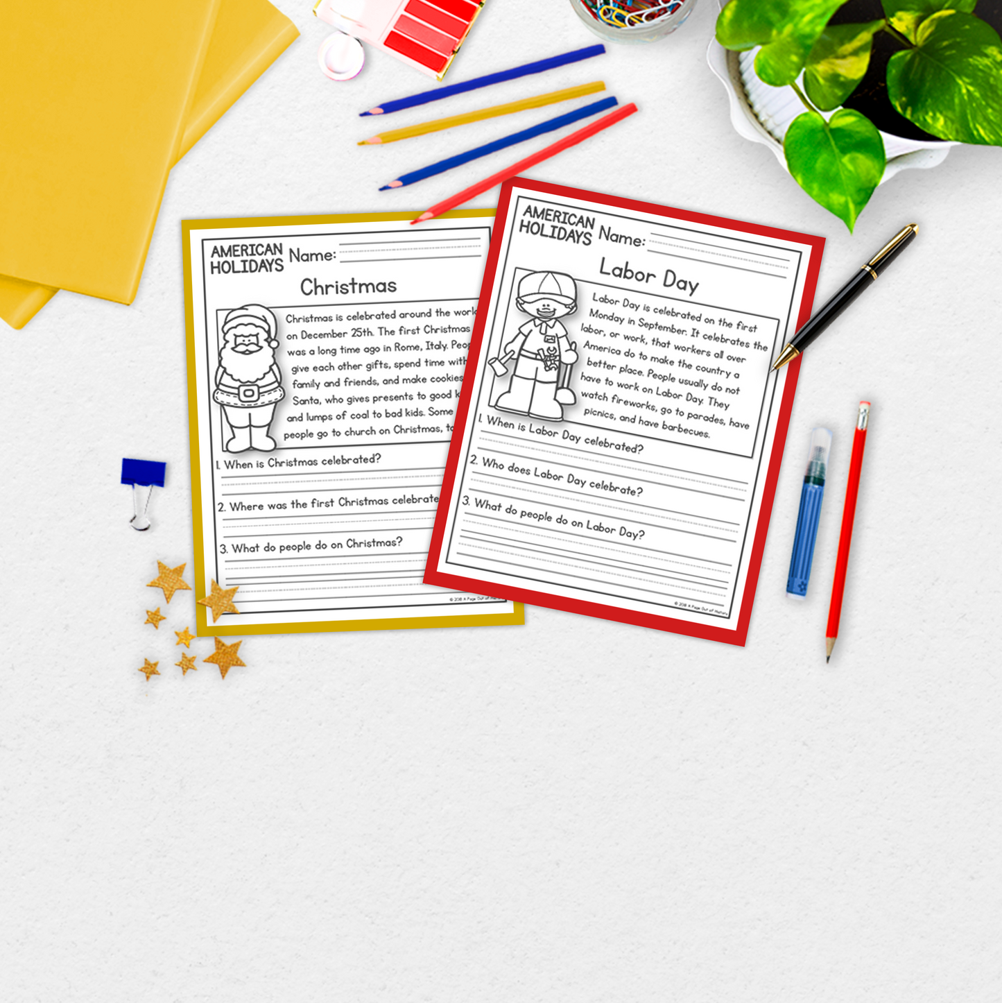 American US Holidays Reading Comprehension Passages + Questions