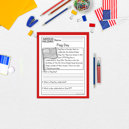 American US Holidays Reading Comprehension Passages + Questions