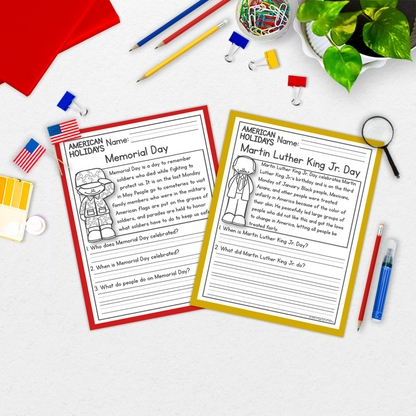 American US Holidays Reading Comprehension Passages + Questions