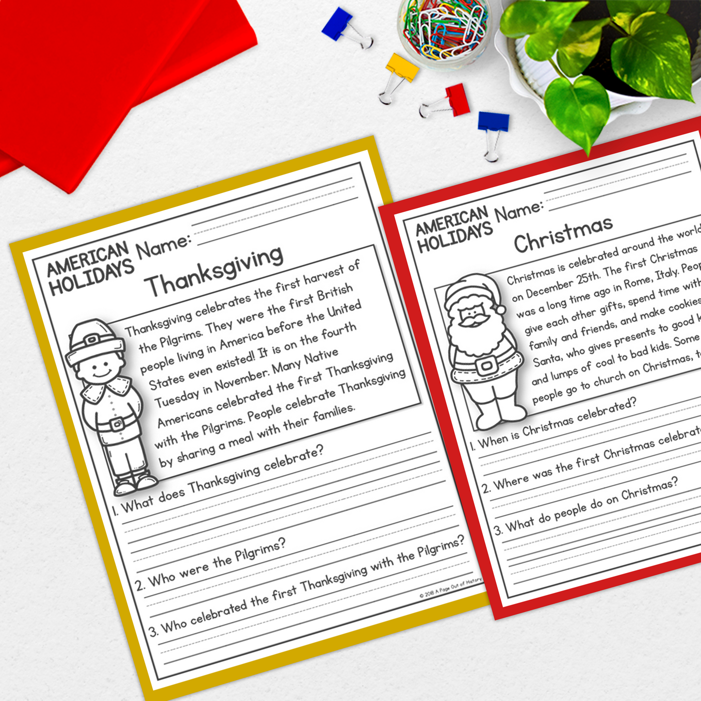 American US Holidays Reading Comprehension Passages + Questions