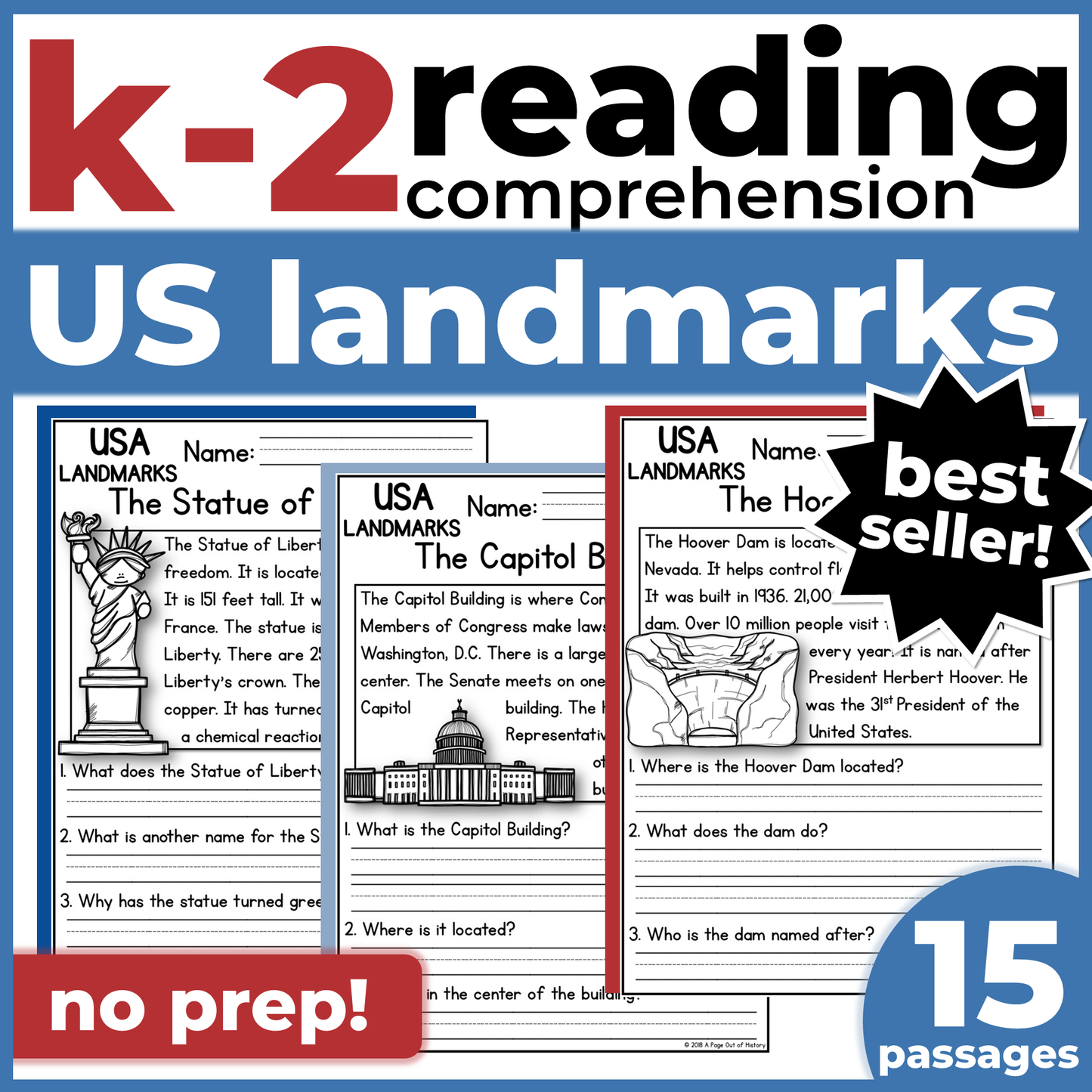 US Landmarks Reading Comprehension Passages + Questions
