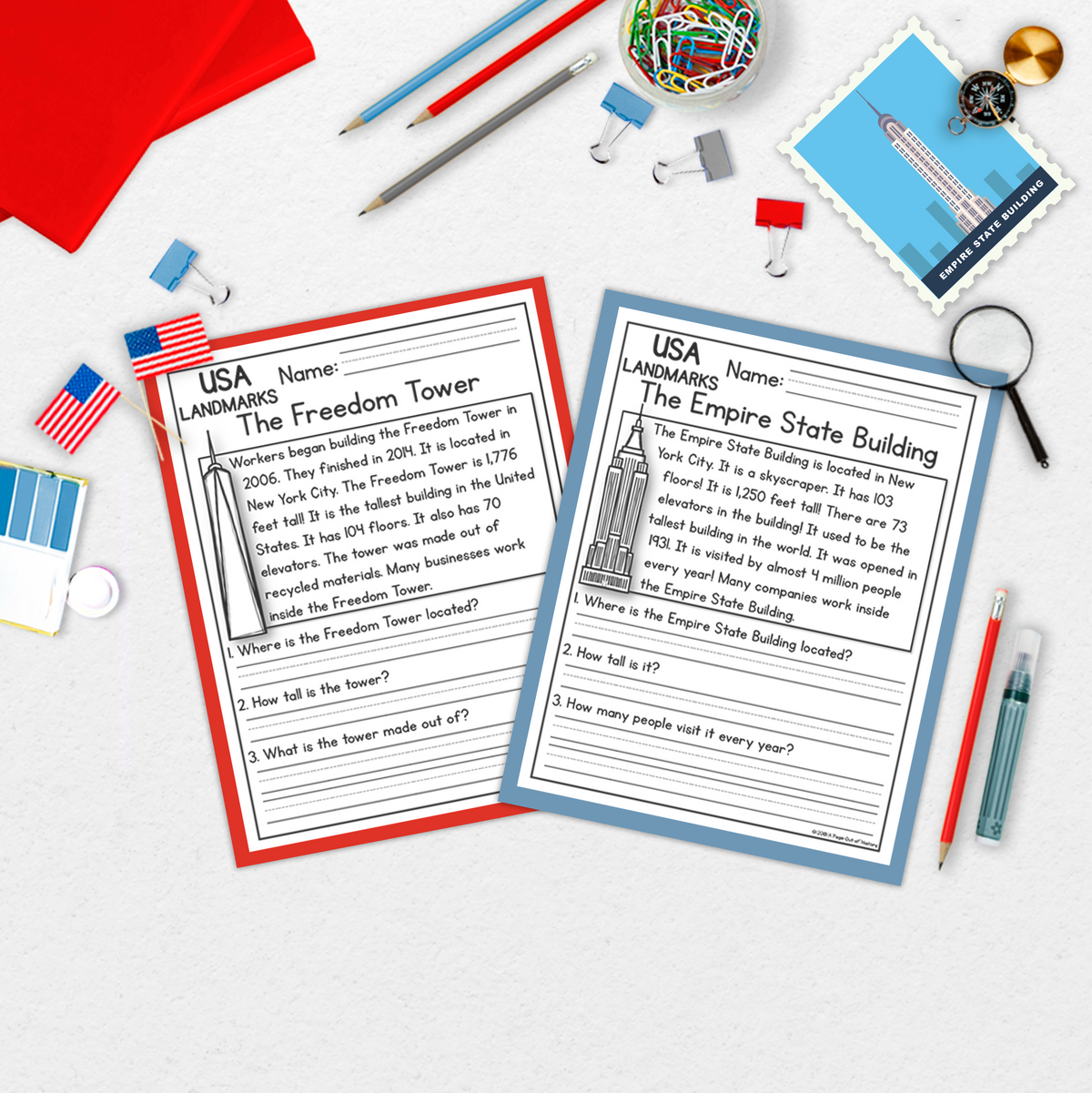 US Landmarks Reading Comprehension Passages + Questions