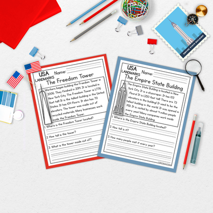 US Landmarks Reading Comprehension Passages + Questions