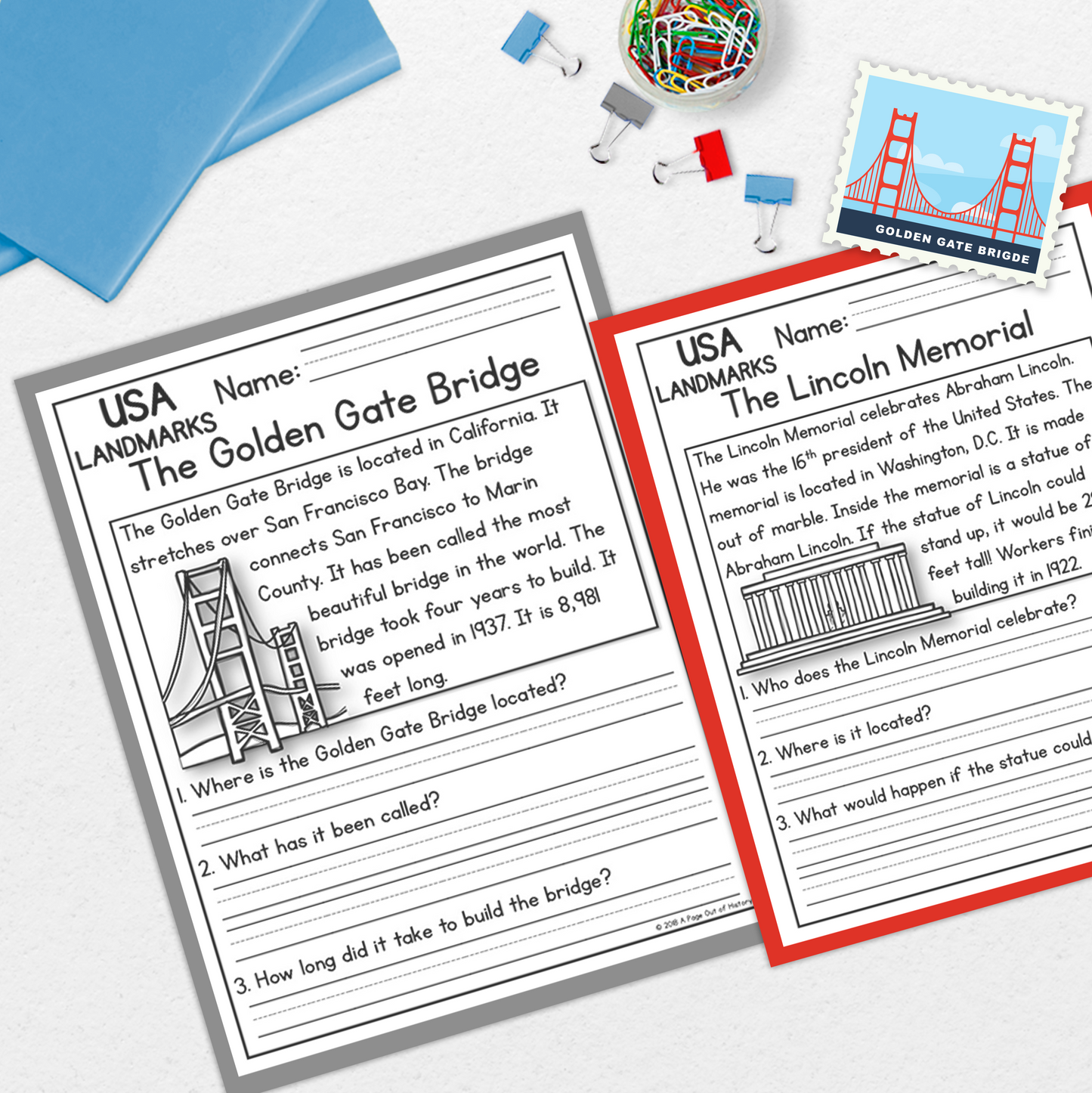 US Landmarks Reading Comprehension Passages + Questions