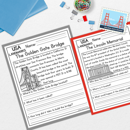 US Landmarks Reading Comprehension Passages + Questions