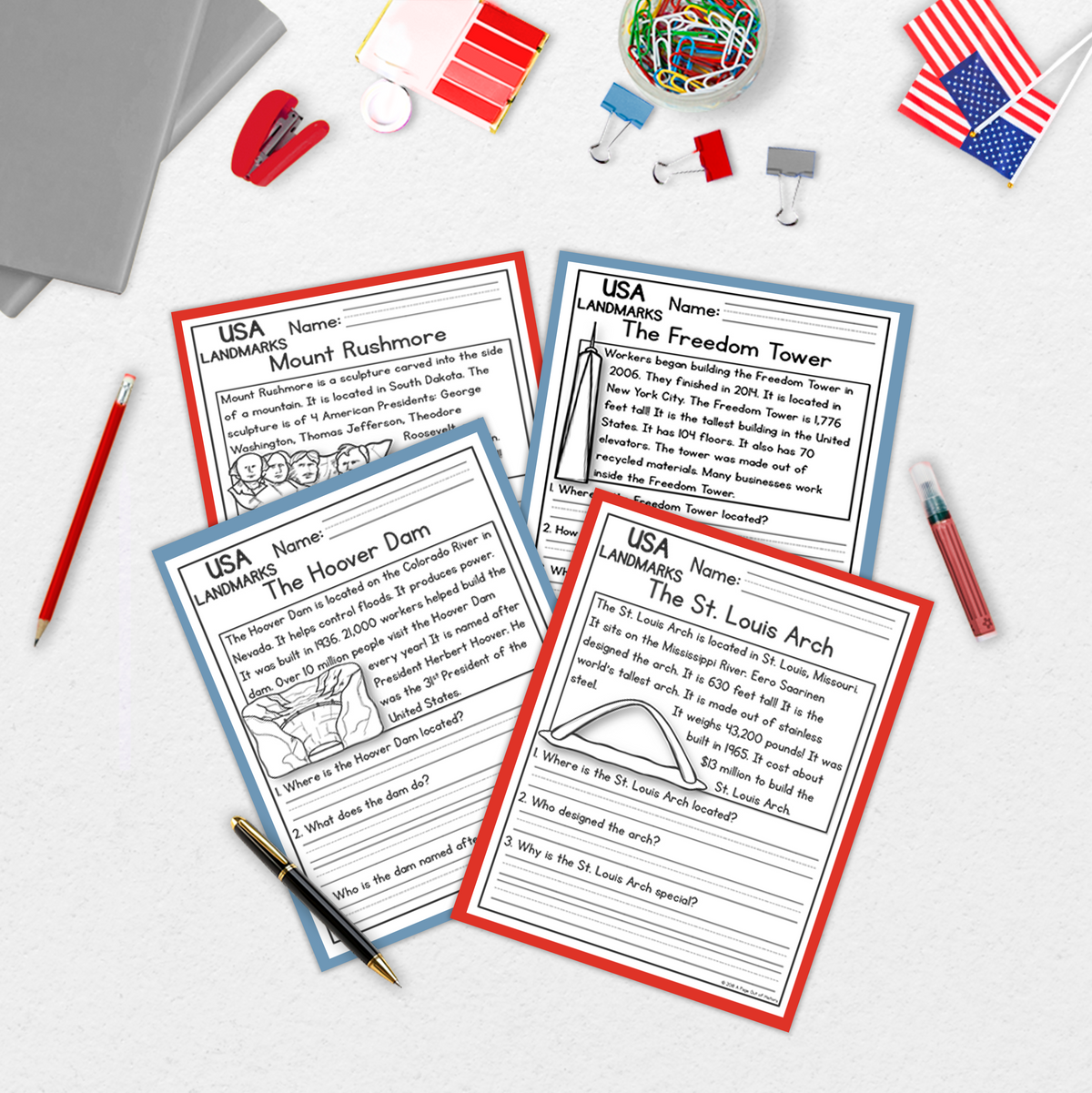 US Landmarks Reading Comprehension Passages + Questions