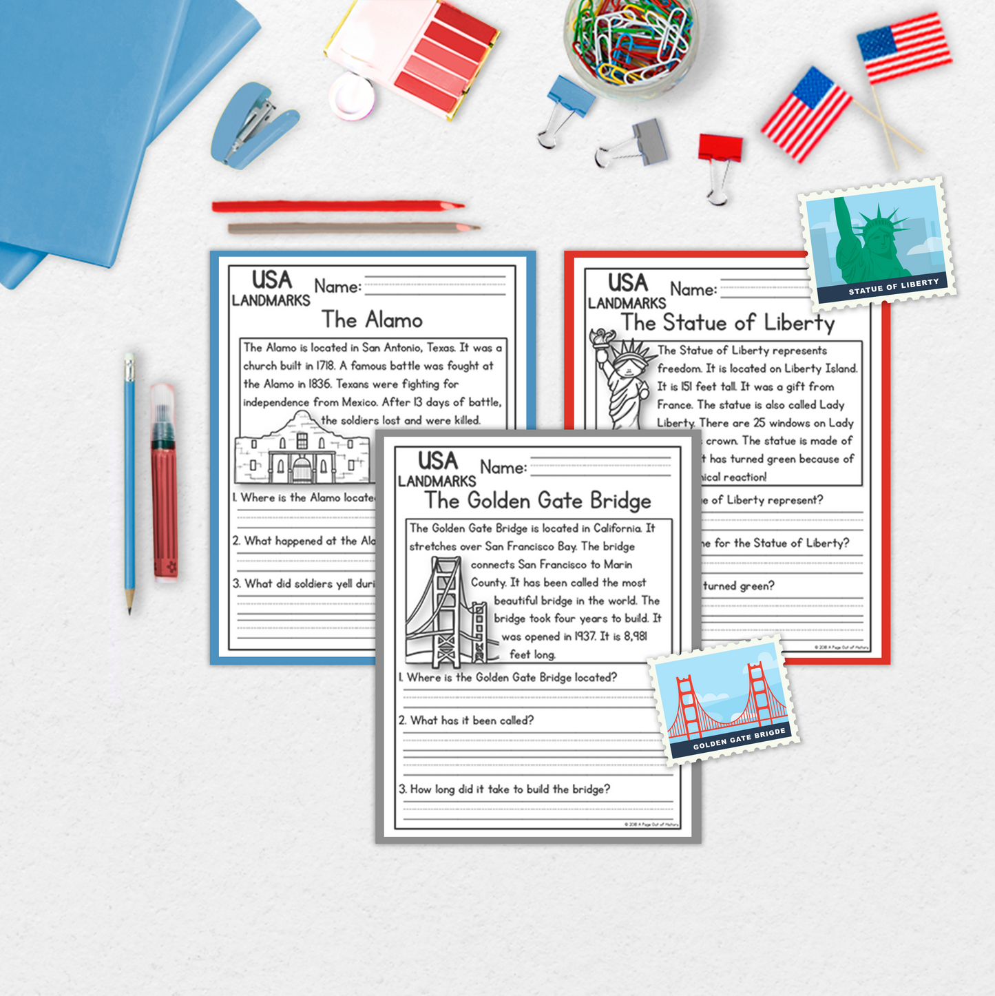 US Landmarks Reading Comprehension Passages + Questions