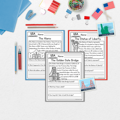 US Landmarks Reading Comprehension Passages + Questions