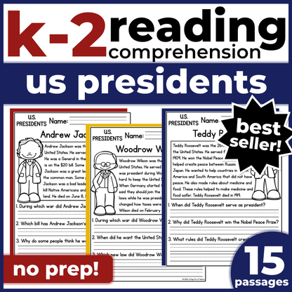 US Presidents Reading Comprehension Passages + Questions
