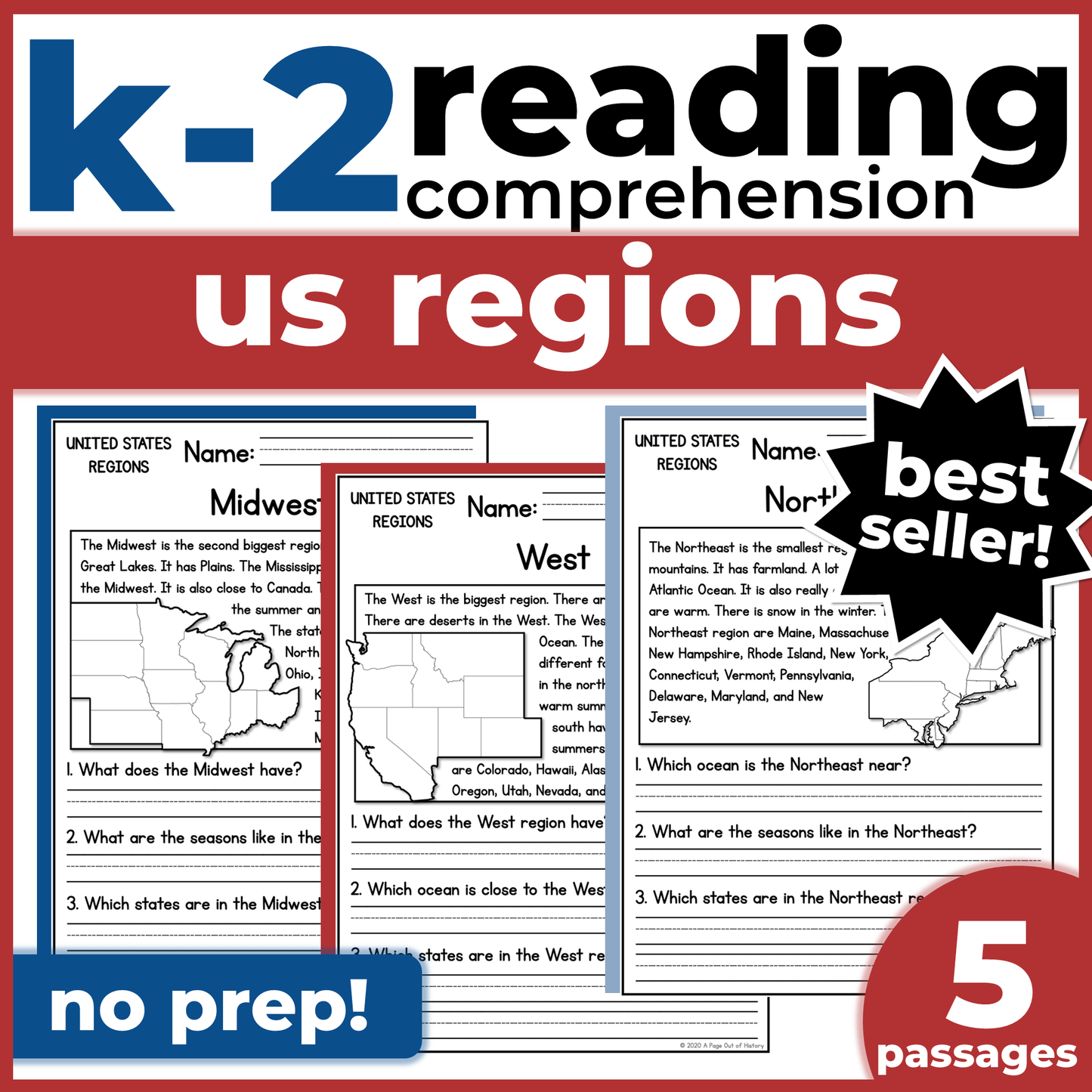 US Regions Reading Comprehension Passages + Questions