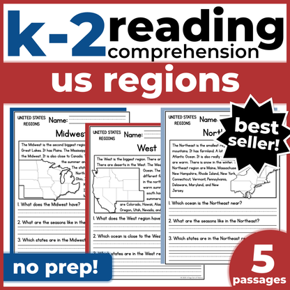 US Regions Reading Comprehension Passages + Questions