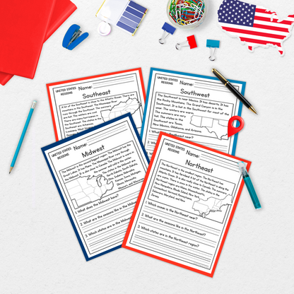 US Regions Reading Comprehension Passages + Questions
