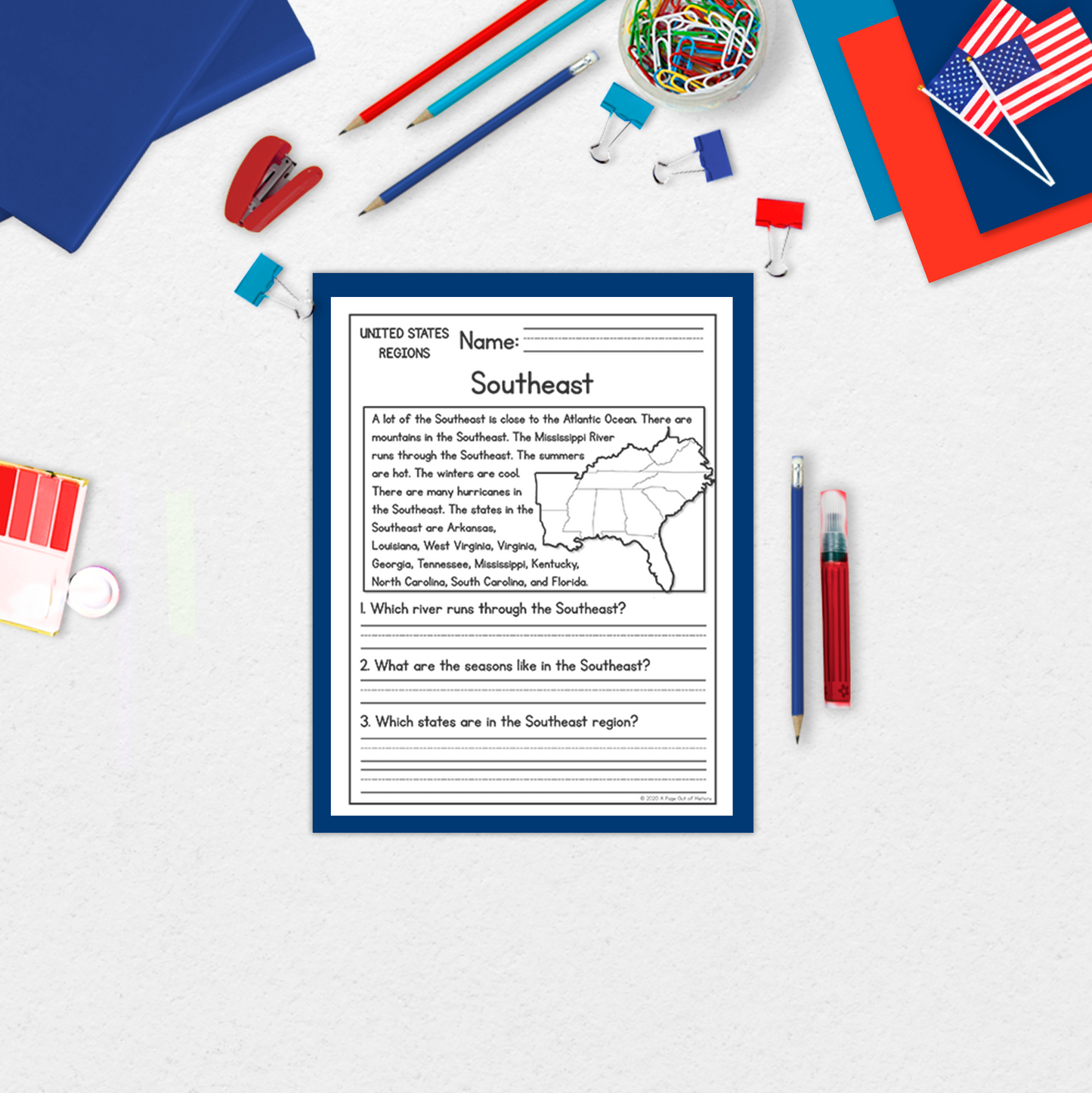 US Regions Reading Comprehension Passages + Questions