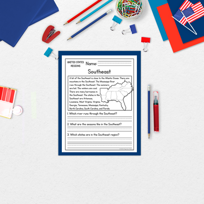 US Regions Reading Comprehension Passages + Questions