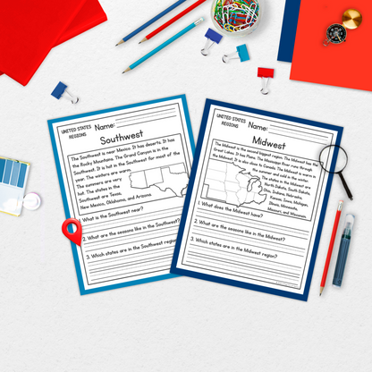US Regions Reading Comprehension Passages + Questions