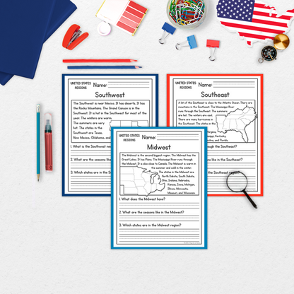 US Regions Reading Comprehension Passages + Questions
