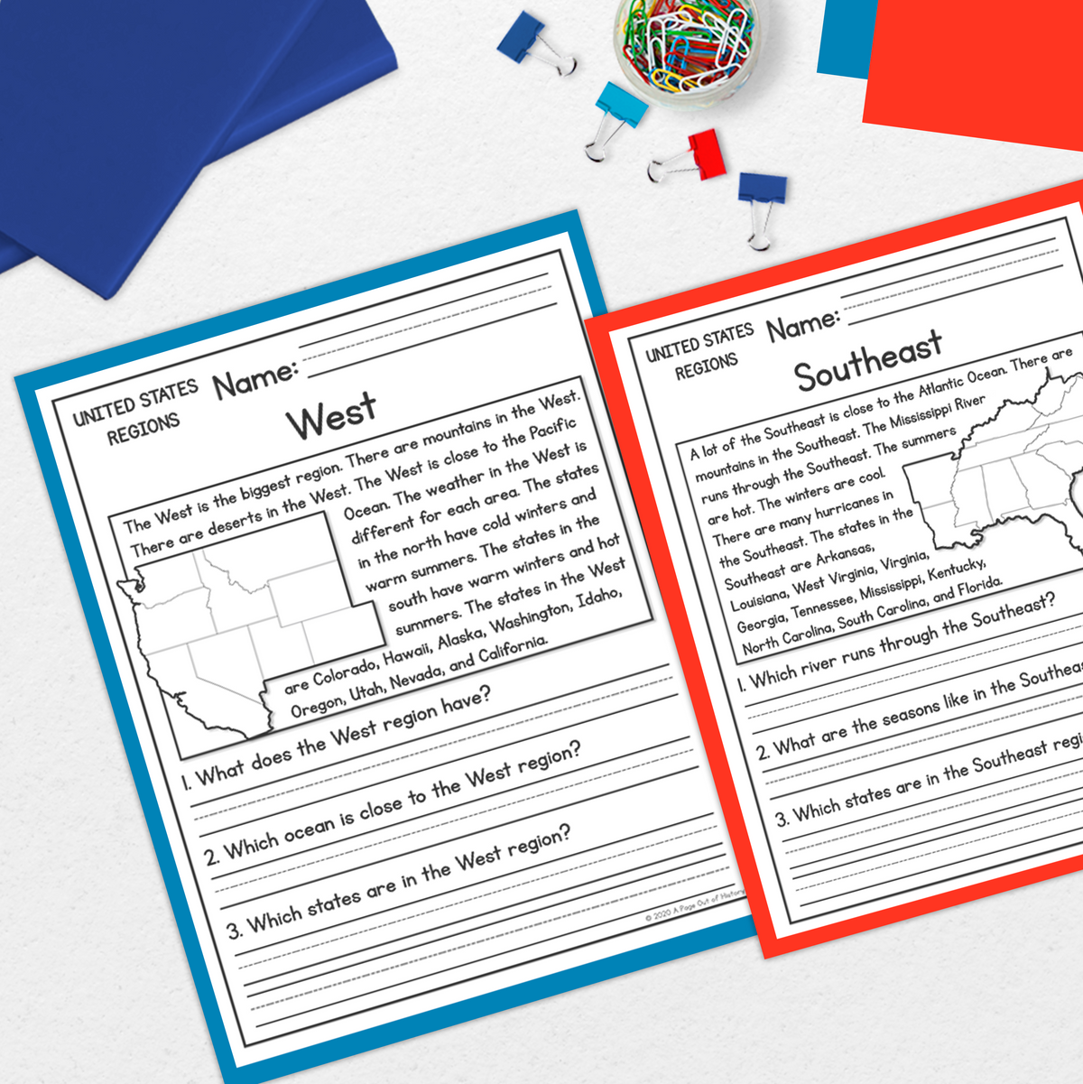 US Regions Reading Comprehension Passages + Questions