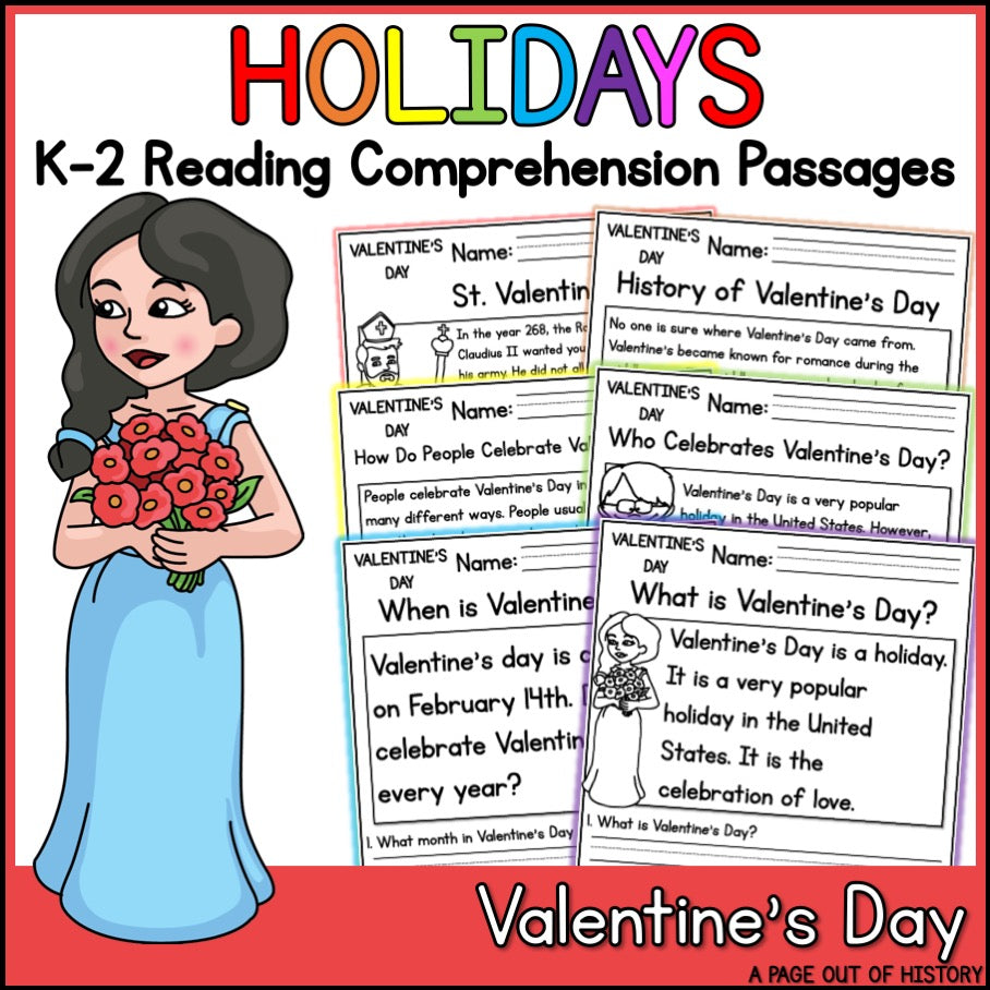Valentines Day Holiday Reading Comprehension Passages + Questions