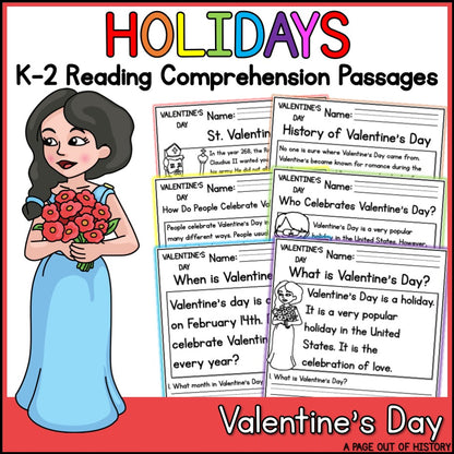 Valentines Day Holiday Reading Comprehension Passages + Questions