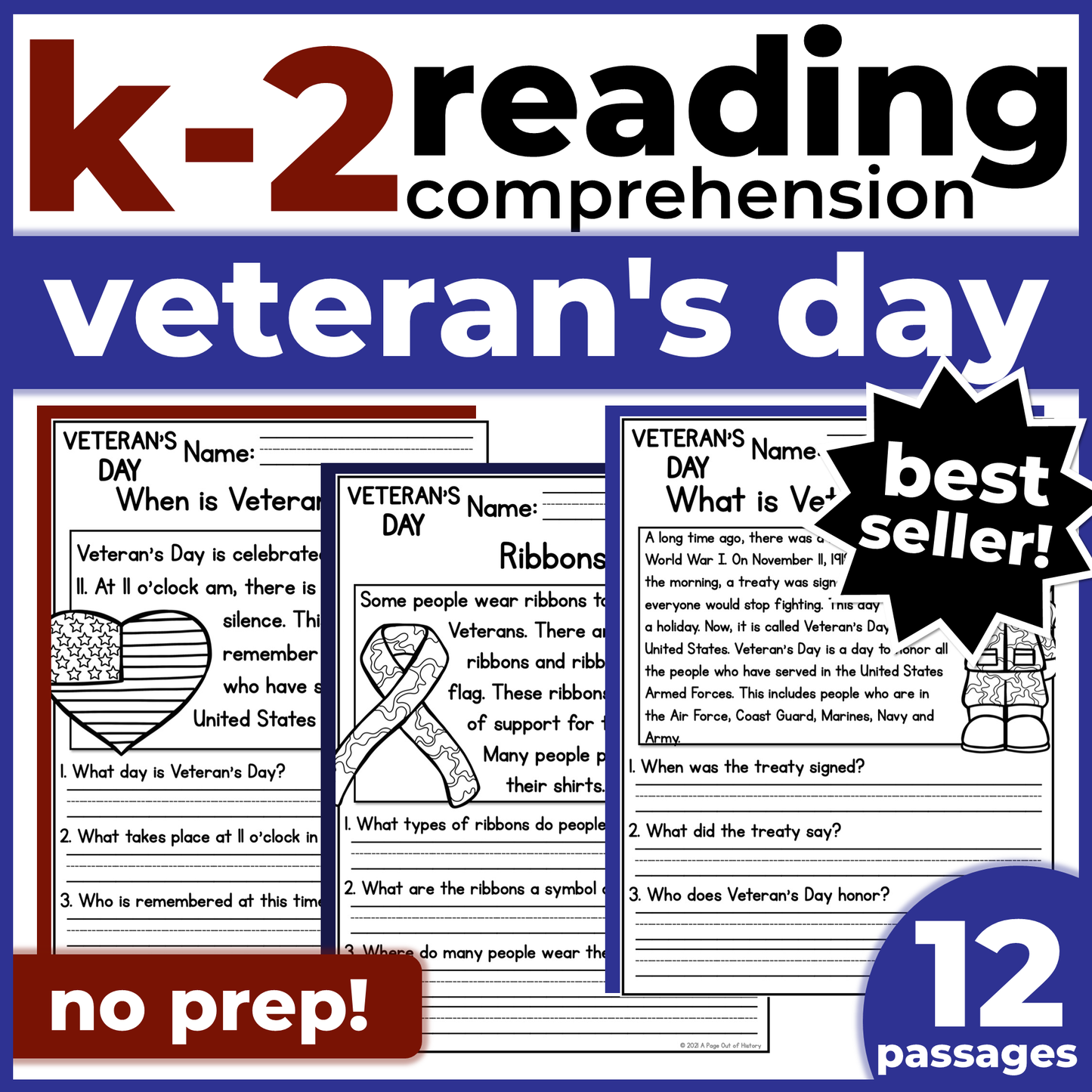 Veterans Day Reading Comprehension Passages + Questions