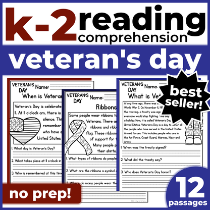 Veterans Day Reading Comprehension Passages + Questions