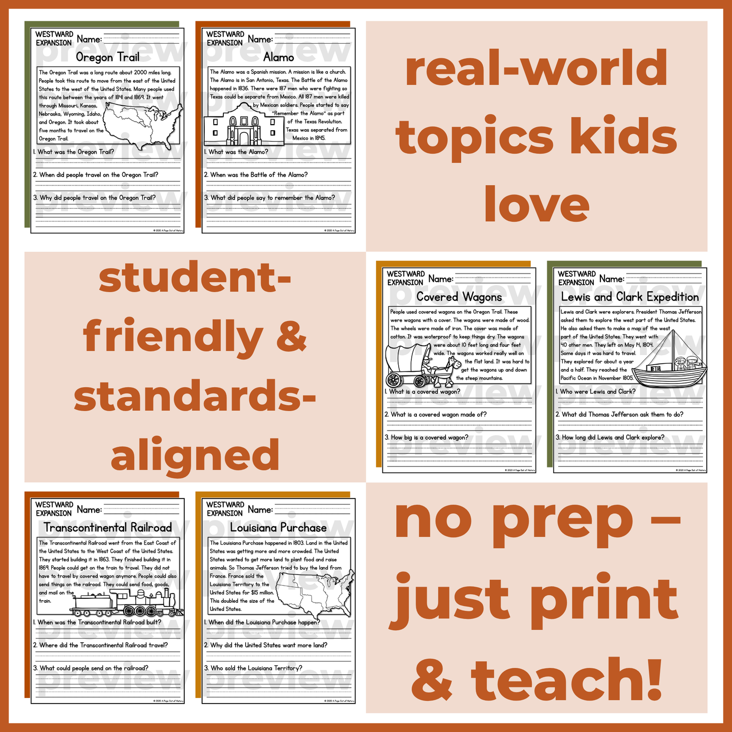Westward Expansion Reading Comprehension Passages + Questions