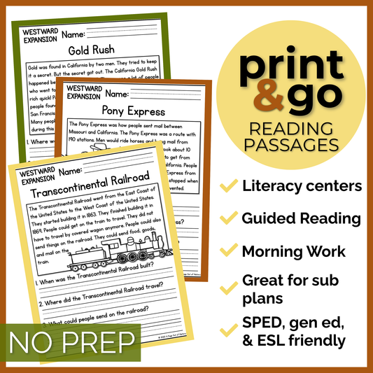 Westward Expansion Reading Comprehension Passages + Questions
