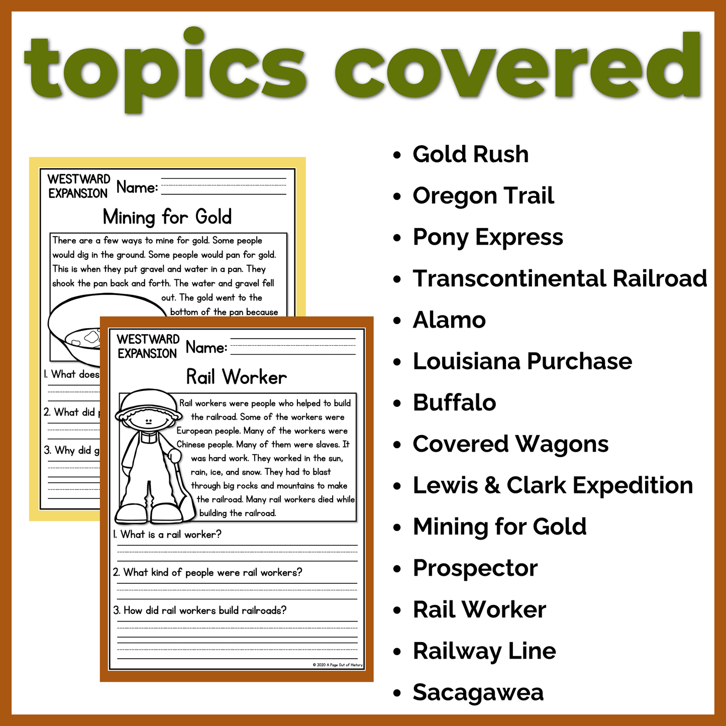 Westward Expansion Reading Comprehension Passages + Questions
