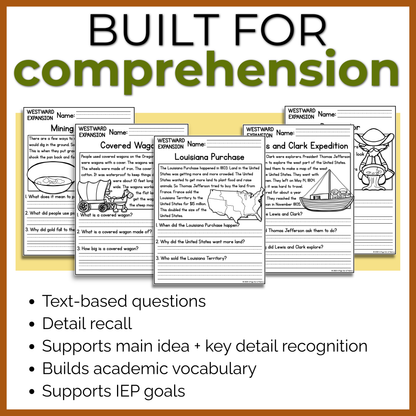 Westward Expansion Reading Comprehension Passages + Questions
