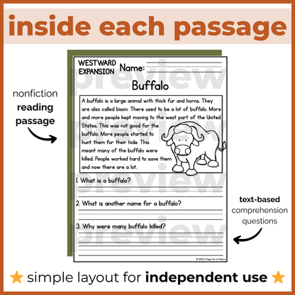 Westward Expansion Reading Comprehension Passages + Questions