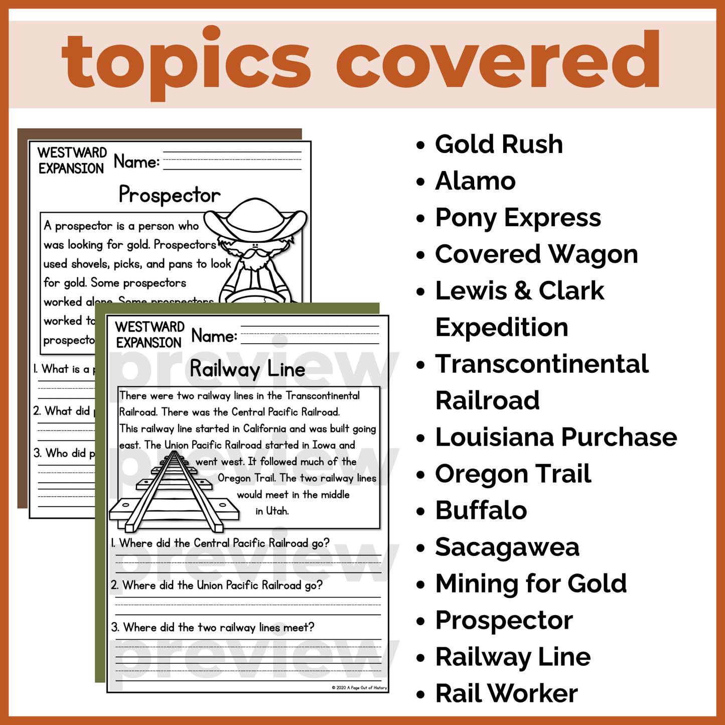 Westward Expansion Reading Comprehension Passages + Questions