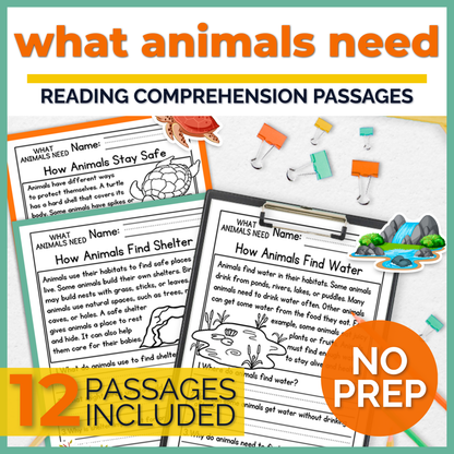 What Animals Need Reading Comprehension Passages + Questions