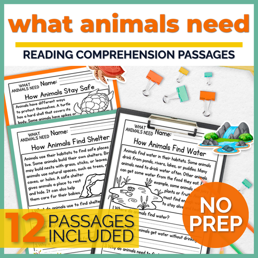 What Animals Need Reading Comprehension Passages + Questions