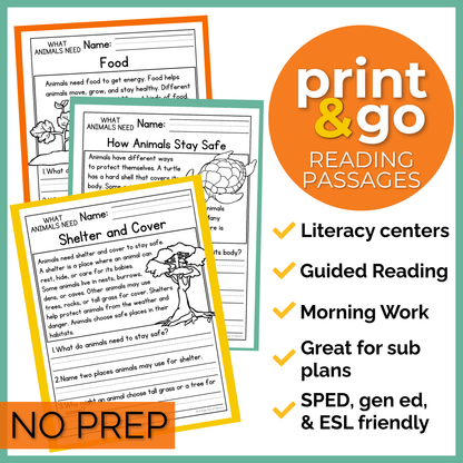 What Animals Need Reading Comprehension Passages + Questions