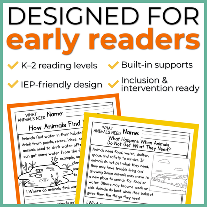 What Animals Need Reading Comprehension Passages + Questions