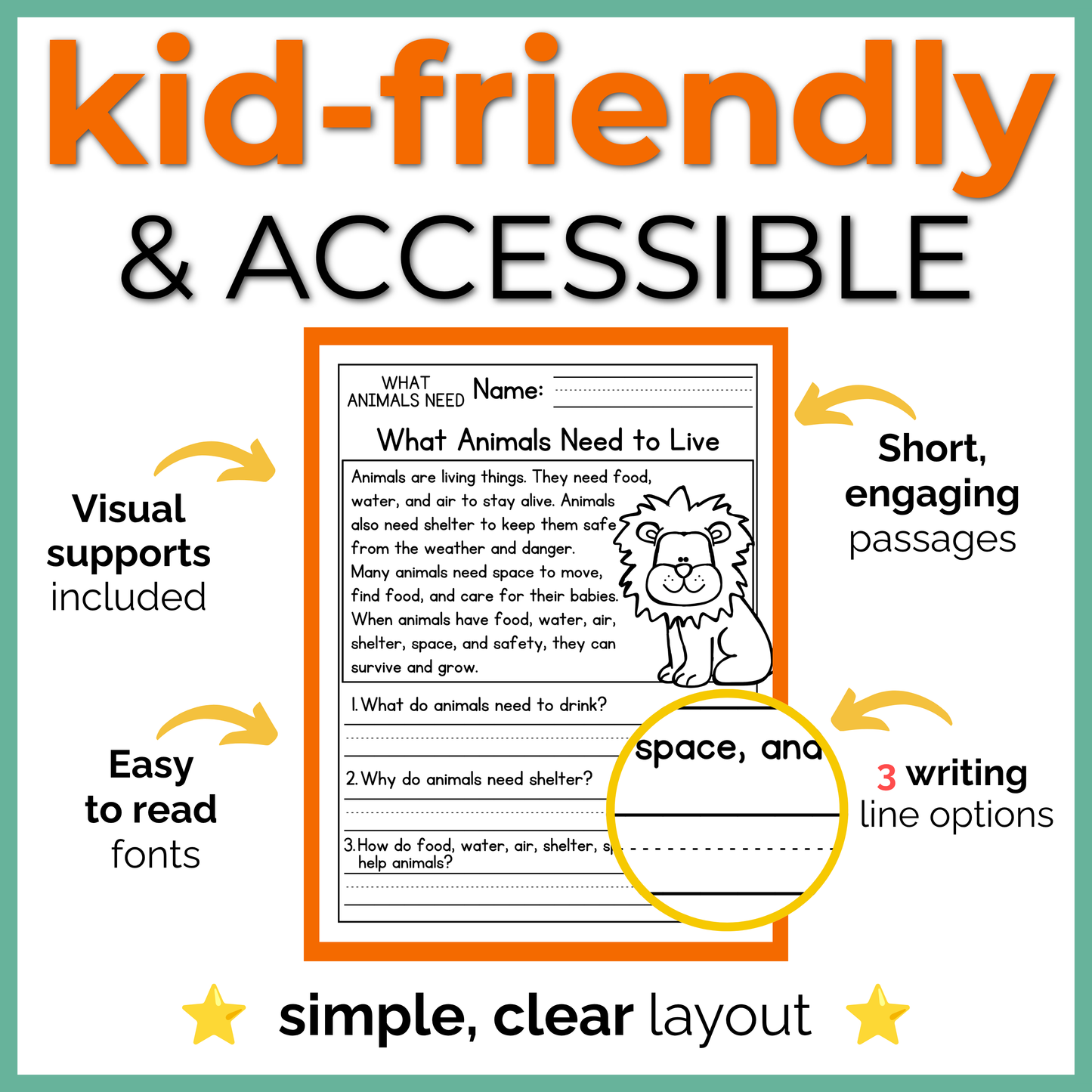 What Animals Need Reading Comprehension Passages + Questions