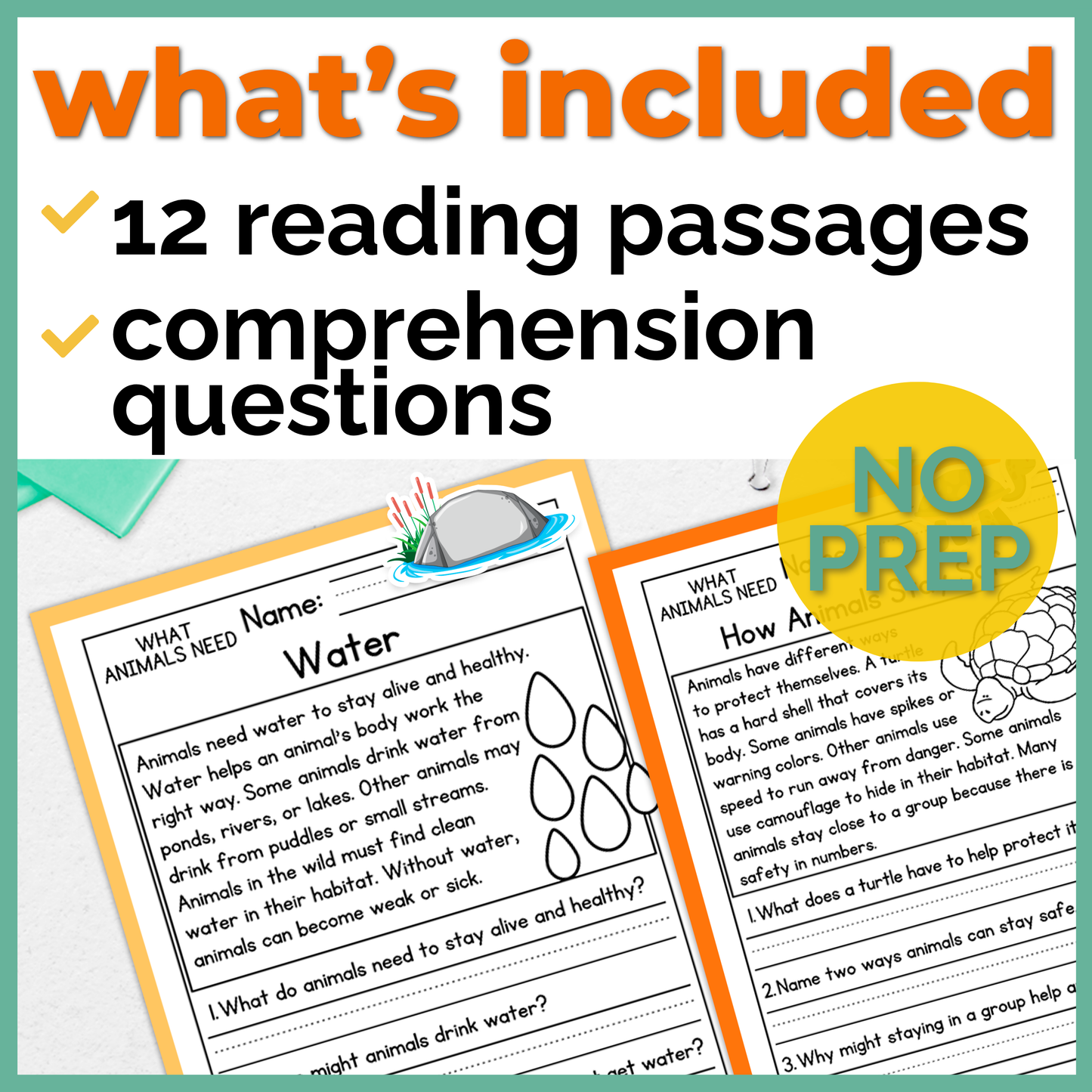 What Animals Need Reading Comprehension Passages + Questions
