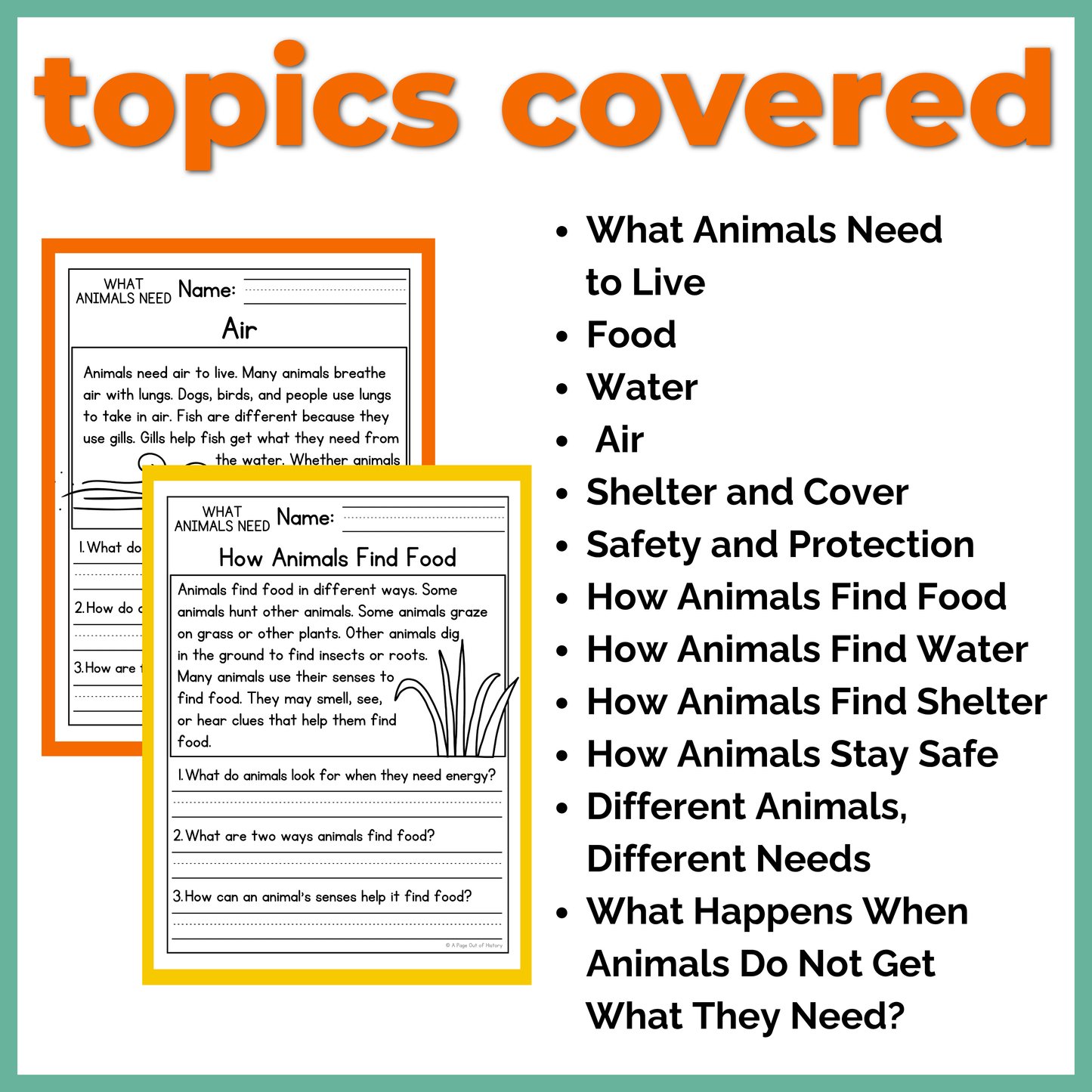 What Animals Need Reading Comprehension Passages + Questions