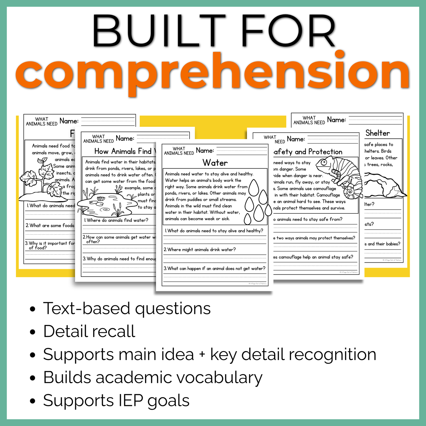 What Animals Need Reading Comprehension Passages + Questions