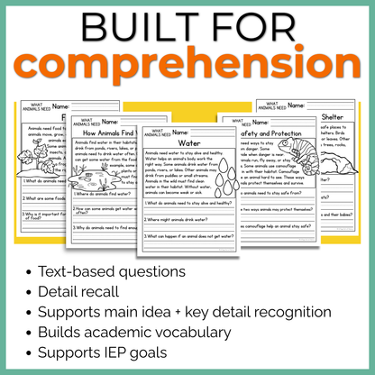 What Animals Need Reading Comprehension Passages + Questions