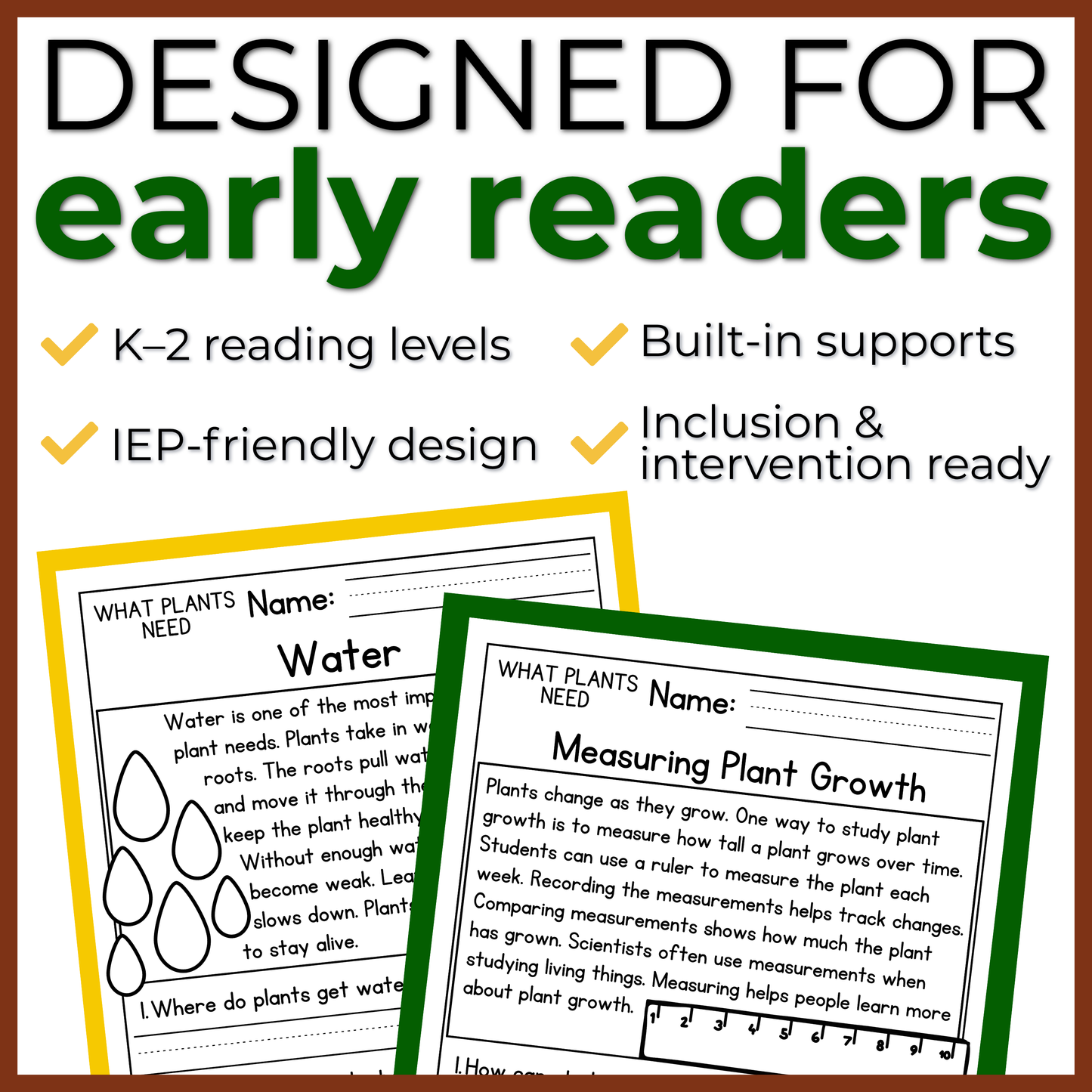 What Plants Need Reading Comprehension Passages + Questions
