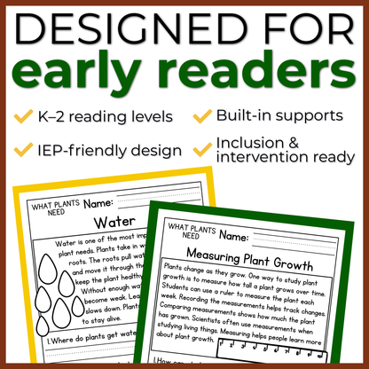 What Plants Need Reading Comprehension Passages + Questions