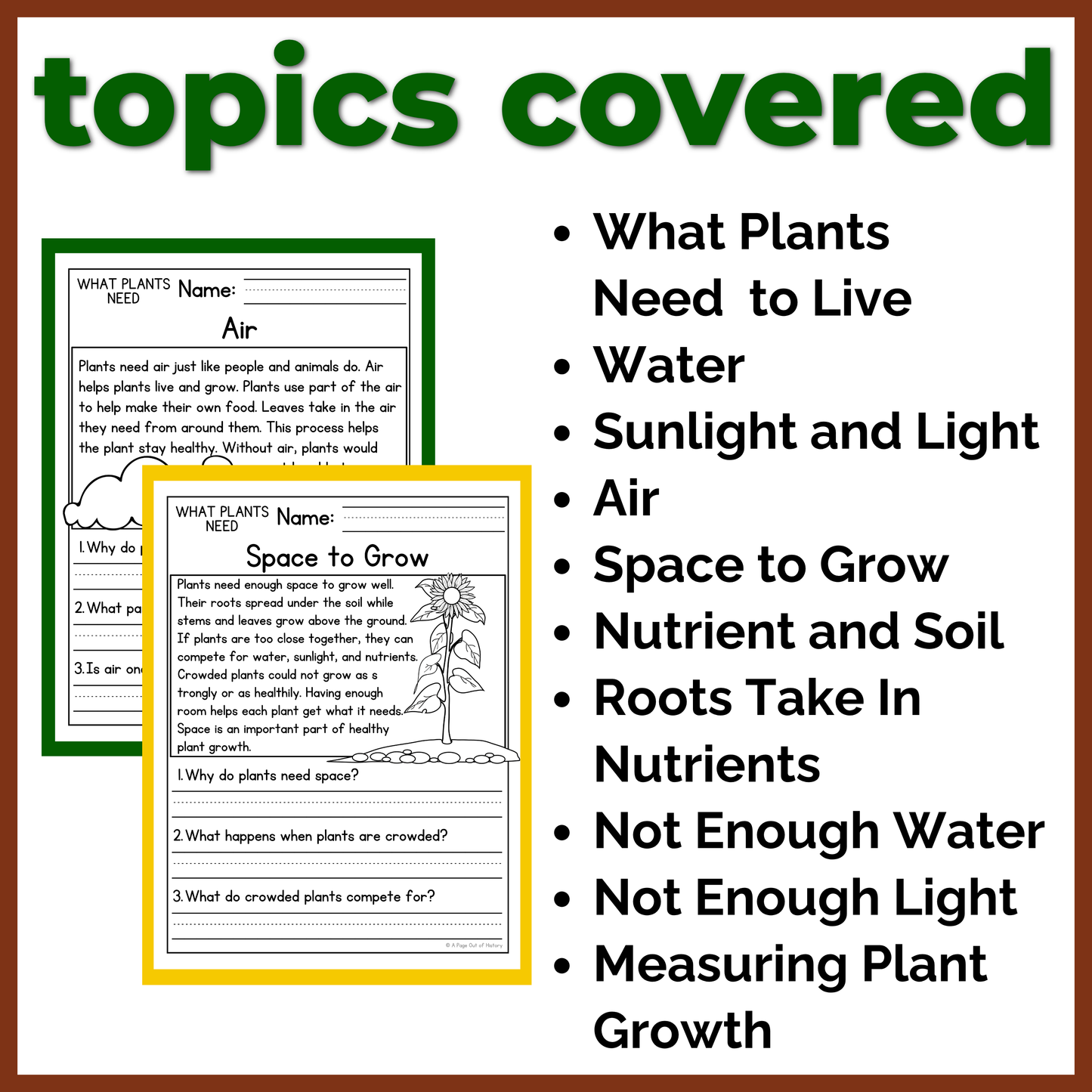 What Plants Need Reading Comprehension Passages + Questions