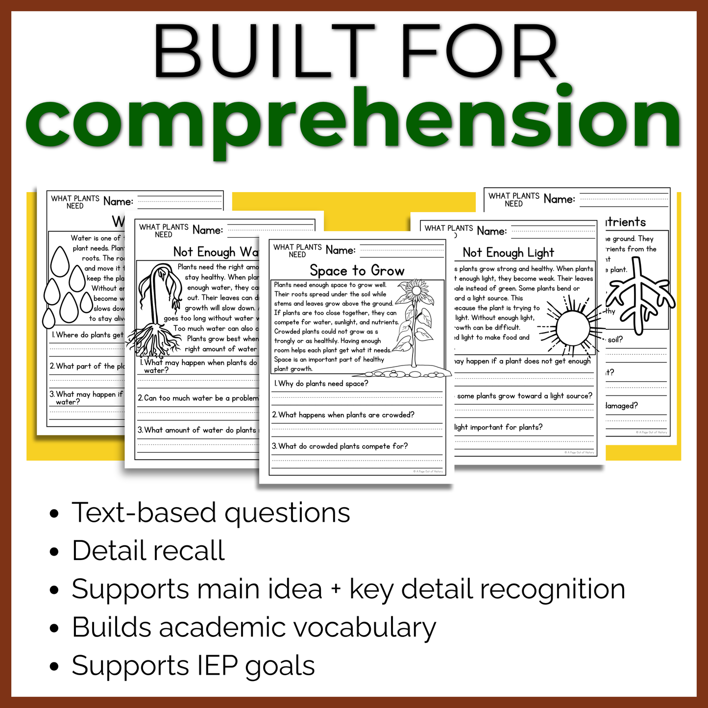 What Plants Need Reading Comprehension Passages + Questions
