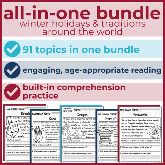Winter Holidays Around the World Reading Comprehension Passages + Questions