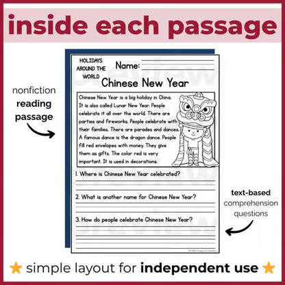 Winter Holidays Around the World Reading Comprehension Passages + Questions