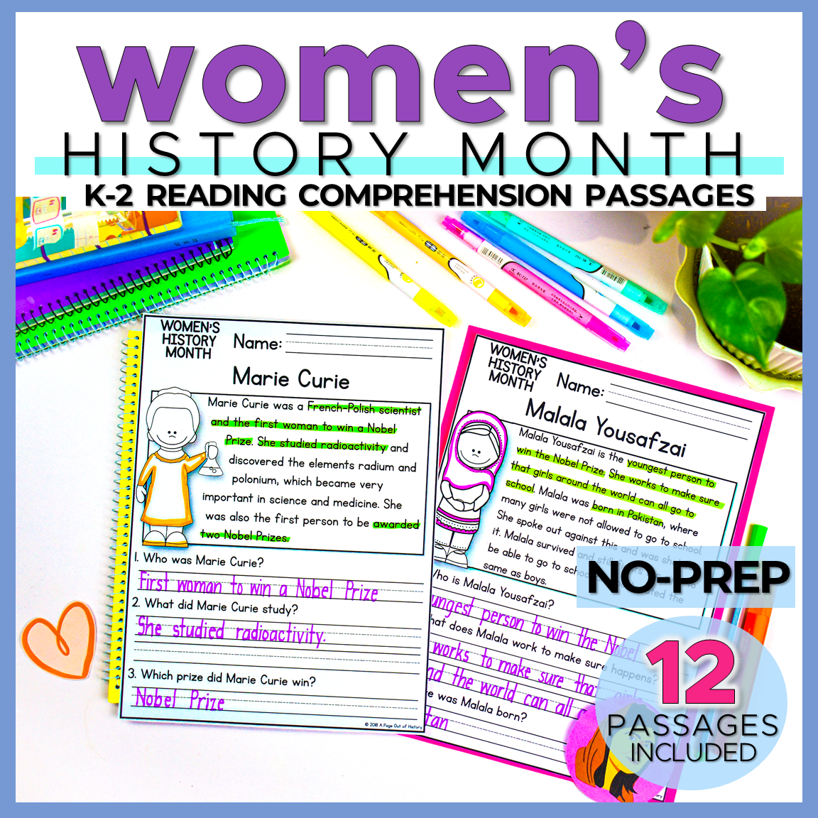 Womens History Month Reading Comprehension Passages + Questions